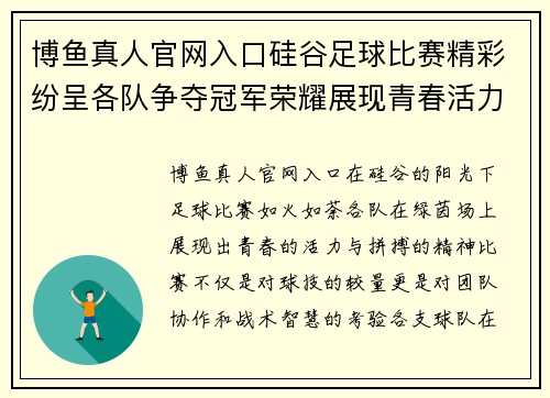 博鱼真人官网入口硅谷足球比赛精彩纷呈各队争夺冠军荣耀展现青春活力